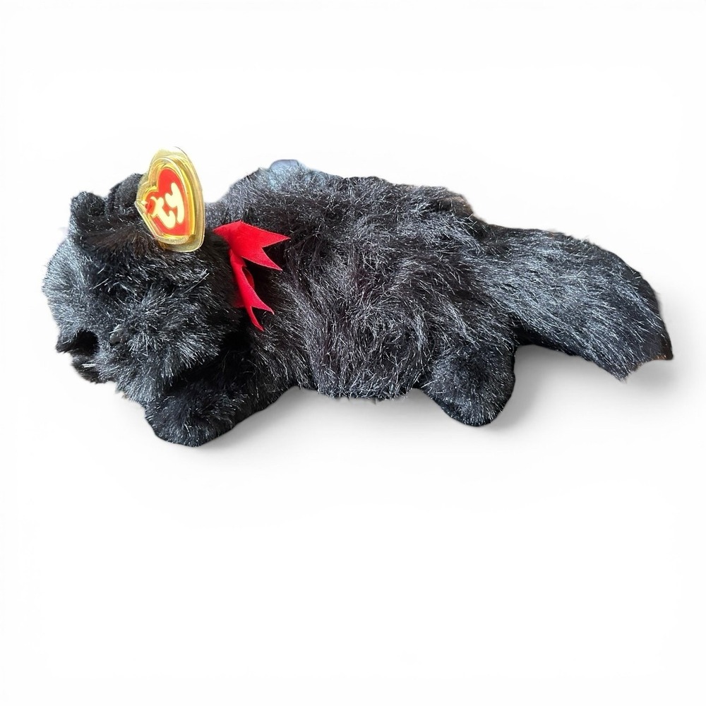 TY Classics Silky Plush Black Cat Red Ribbon Stuffed Animal 1998 Vintage Gothic